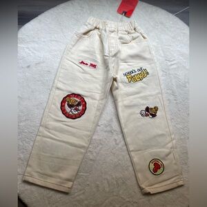 Mini hysteric Kids pants Cream Cartoon Patch Trousers